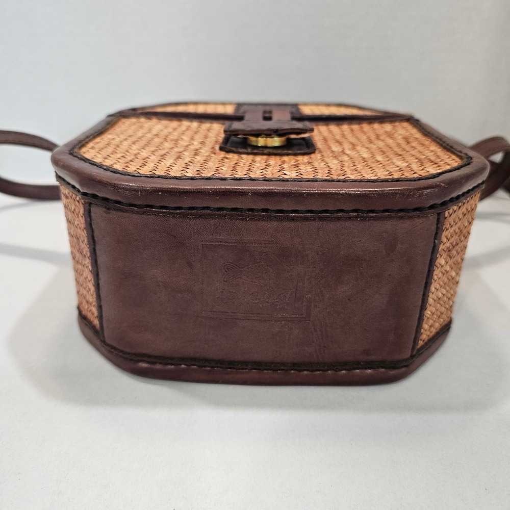Island Imports Woven Straw Leather Crossbody Bag Vintage Hardshell Purse - Picture 10 of 14
